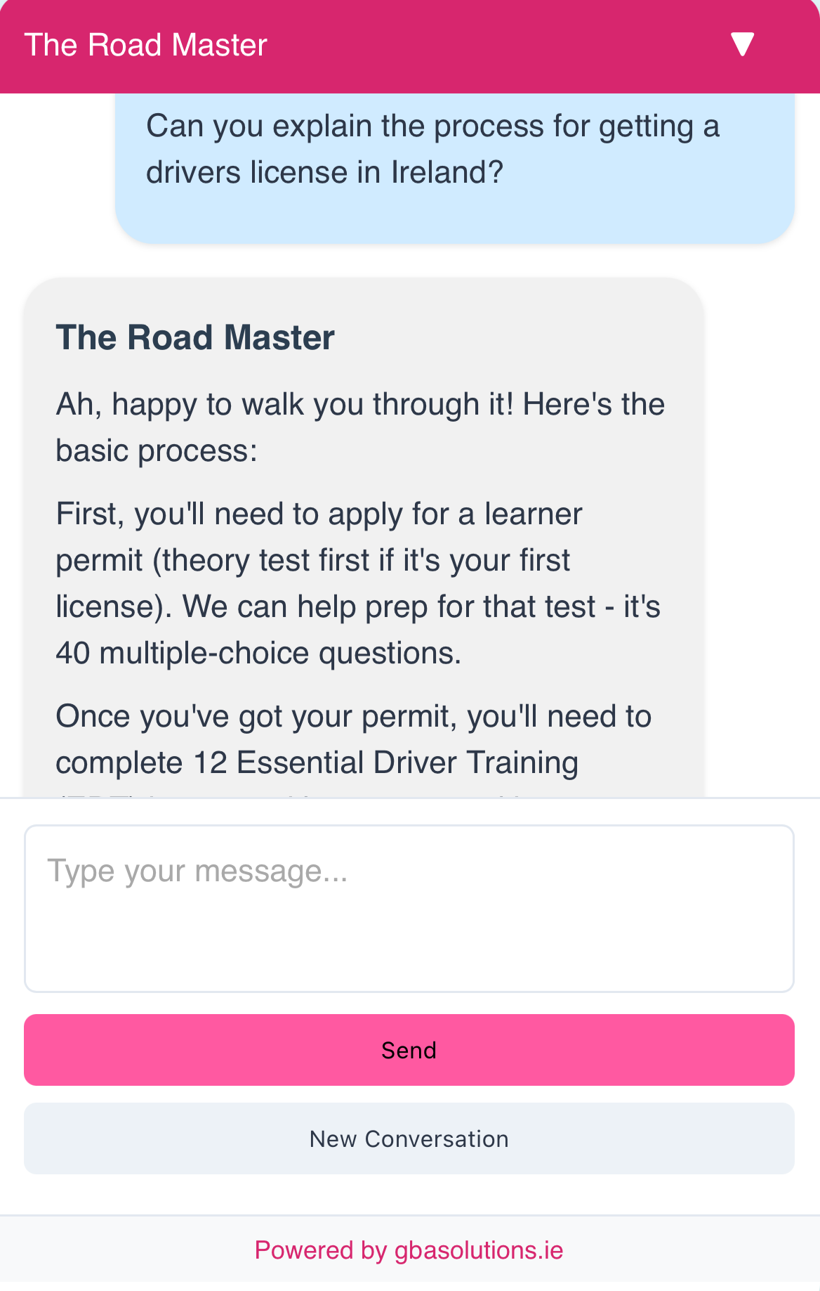 NatterNinja welcome message showing how it greets website visitors