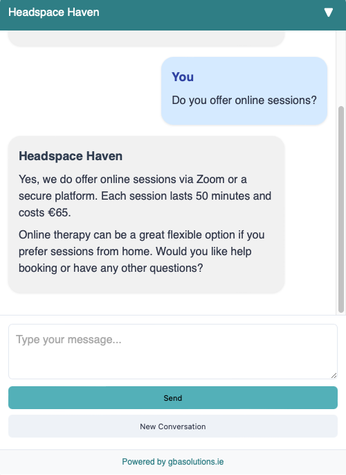 NatterNinja chat widget showing AI responses to customer inquiries