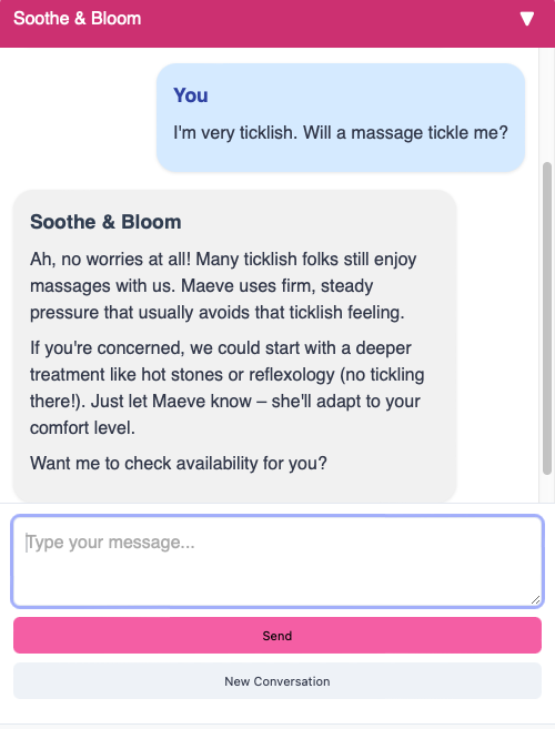 NatterNinja chat widget showing AI responses to customer inquiries