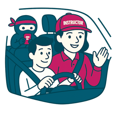Driving instructor teaching while NatterNinja handles website inquiries in the background