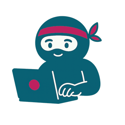 NatterNinja mascot working on a laptop to assist website visitors